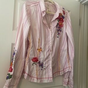 Johnny Was Floral Embroidered Shirt